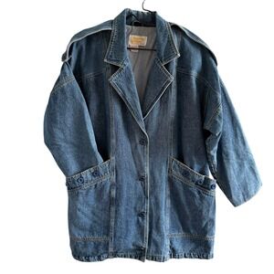 Vintage Denim Overcoat Chore Jacket Blazer Women's One Size Lined Blue